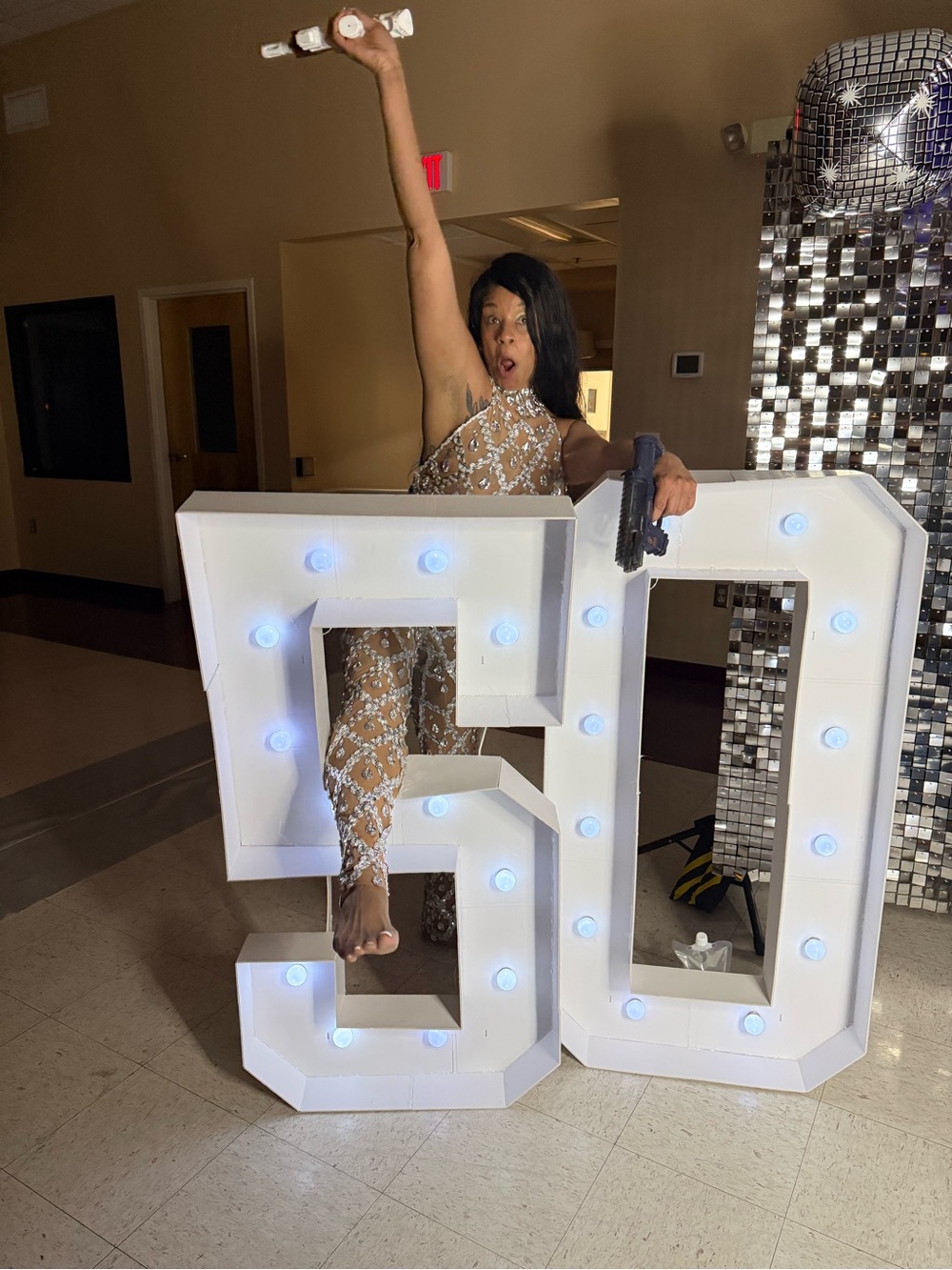 Nude Sheer Rhinestone Embellished Jumpsuit - Picture 2 of 3